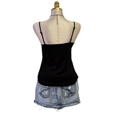 90s Vintage Black Blue Teal Sequin Tank Top [M]