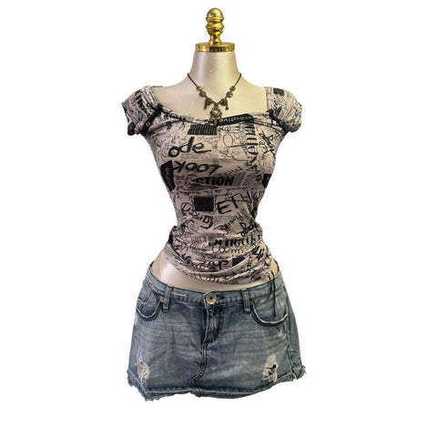 Y2k Vintage White Zipper Collared Halter Top [S]