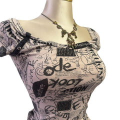 Y2K Vintage Black Light Grey Graphic Top [S]