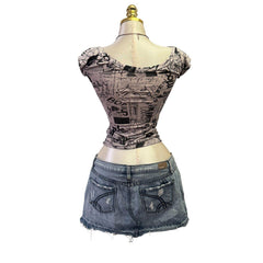 Y2K Vintage Black Light Grey Graphic Top [S]