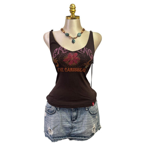 Y2K Vintage Brown Pink Flower "The Caribbean" Top [S]