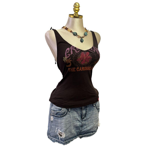 Y2K Vintage Brown Pink Flower "The Caribbean" Top [S]
