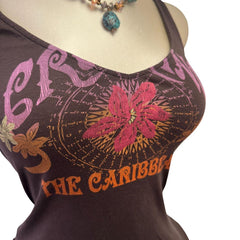 Y2K Vintage Brown Pink Flower "The Caribbean" Top [S]