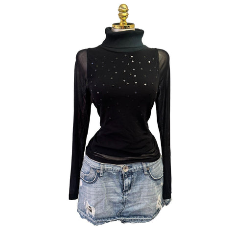 Y2K Vintage Pink Silver Sequin Mesh Top  [M]