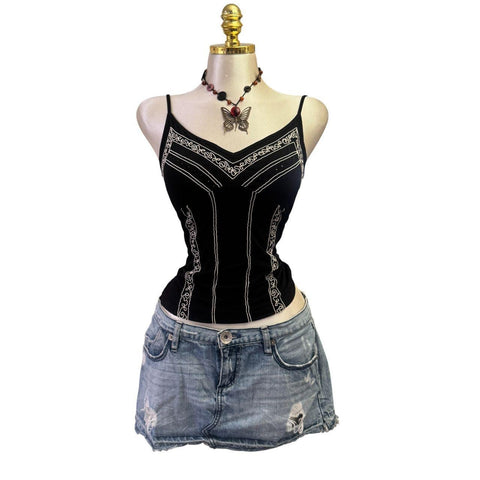 Y2k Vintage White Zipper Collared Halter Top [S]