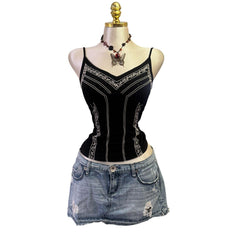 Y2K Vintage Black And White Glitter Tank Top [S]