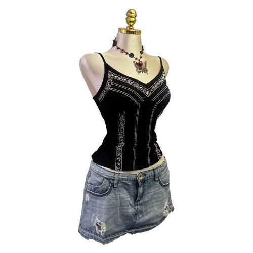 Y2K Vintage Black And White Glitter Tank Top [S]