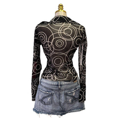 90s Vintage Black White Spiral Pattern Mesh Top [S]
