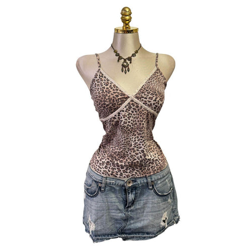 90s Vintage Beige Brown Ivory Leopard Top  [L]