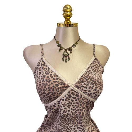 90s Vintage Beige Brown Ivory Leopard Top  [L]