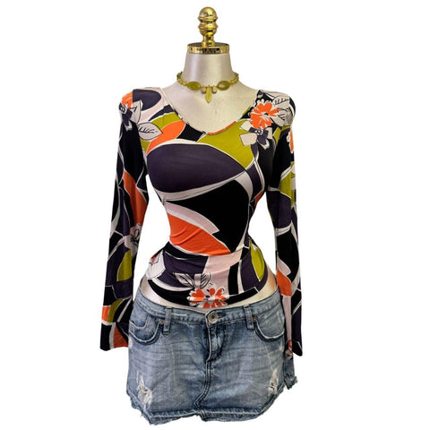 Y2K Vintage Black Gray Sheer Zebra Top [M]