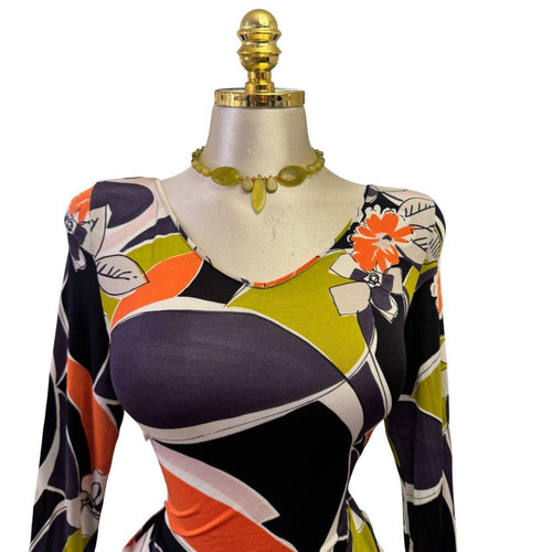 Y2K Vintage Purple Green Orange Black Graphic Print Top [M]