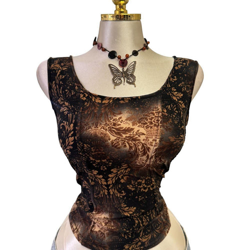 Y2K Vintage Brown Black Floral Corset Top [L]