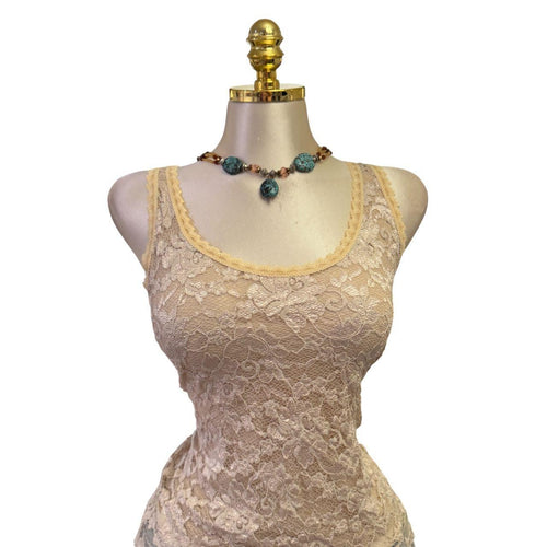 90s Vintage Beige Cream Floral Lace Top [L]