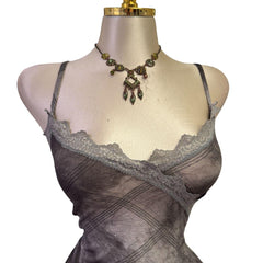 90s Vintage Gray Glitter Mesh Lace V-neck Top [L]