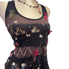 Y2K Vintage All Saints Black Brown Beaded Sequin Top [M]