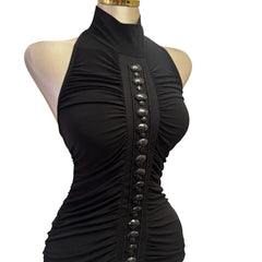 Y2K Vintage Black Beaded Turtleneck Low Back Top [M]