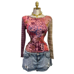 Y2K Vintage Pink Blue Purple Artsy Top  [M]