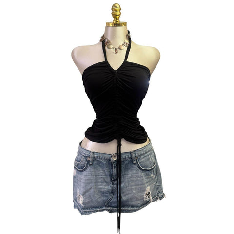 Y2k Vintage White Zipper Collared Halter Top [S]