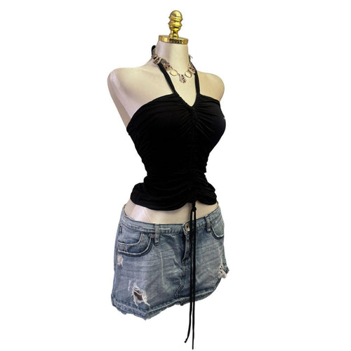 Y2K Vintage Black Halter Ruched Top [S]