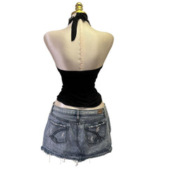Y2K Vintage Black Halter Ruched Top [S]