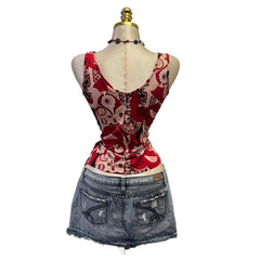 Y2K Vintage Red Black Graphic Print Eyes Top  [M]