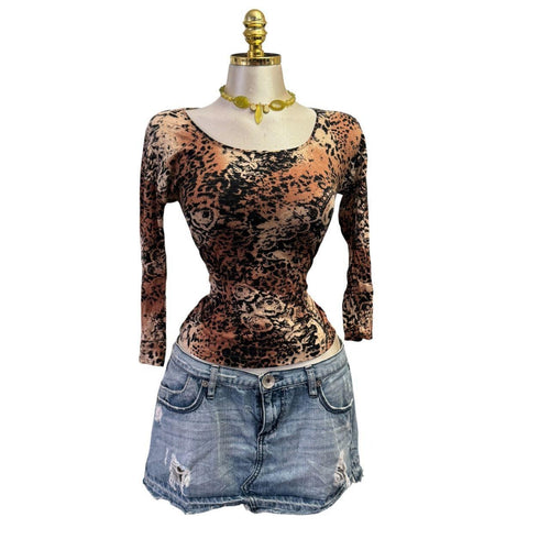 Y2K Vintage Brown Beige Black Velvet Top  [M]