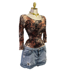 Y2K Vintage Brown Beige Black Velvet Top  [M]