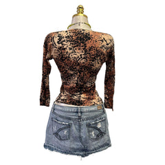 Y2K Vintage Brown Beige Black Velvet Top  [M]