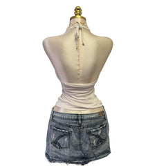 Y2K Vintage White Gold Sequin Halter Top [S]