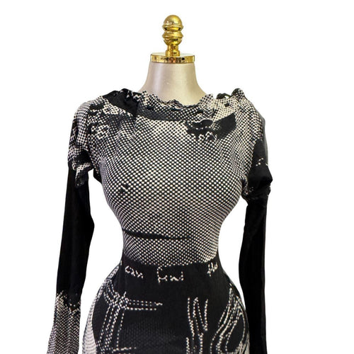 90s Vintage Black Ivory Gray Artsy Top [L]