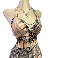 Y2K Vintage Brown Black Halter W Beads Top [M]