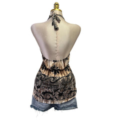 Y2K Vintage Brown Black Halter W Beads Top [M]