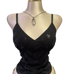 Y2K Vintage Black Sequin V-Neck Top [M]