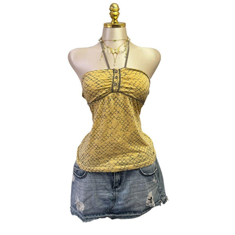 Y2k Vintage White Zipper Collared Halter Top [S]