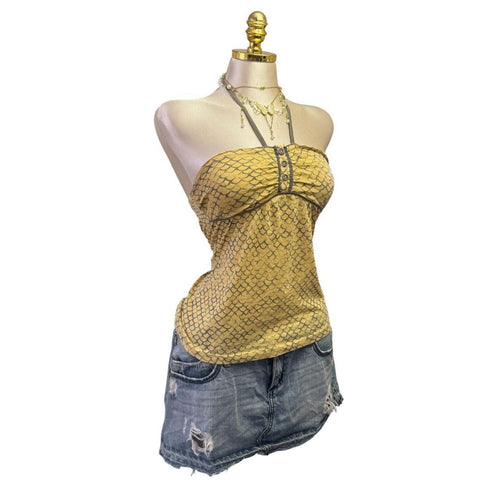 Y2K Vintage Yellow Fish Scales Halter Top [S]