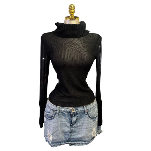 Y2K Vintage Black Mesh Turtle Neck Top [M]