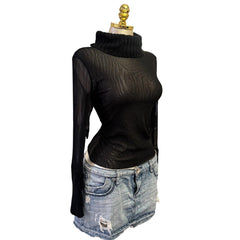 Y2K Vintage Black Mesh Turtle Neck Top [M]