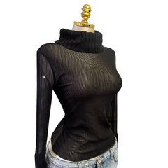 Y2K Vintage Black Mesh Turtle Neck Top [M]