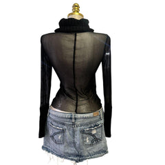 Y2K Vintage Black Mesh Turtle Neck Top [M]