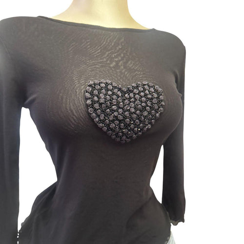 Y2K Vintage Black Sequin Heart Top [S]