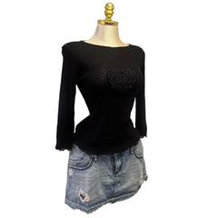 Y2K Vintage Black Sequin Heart Top [S]