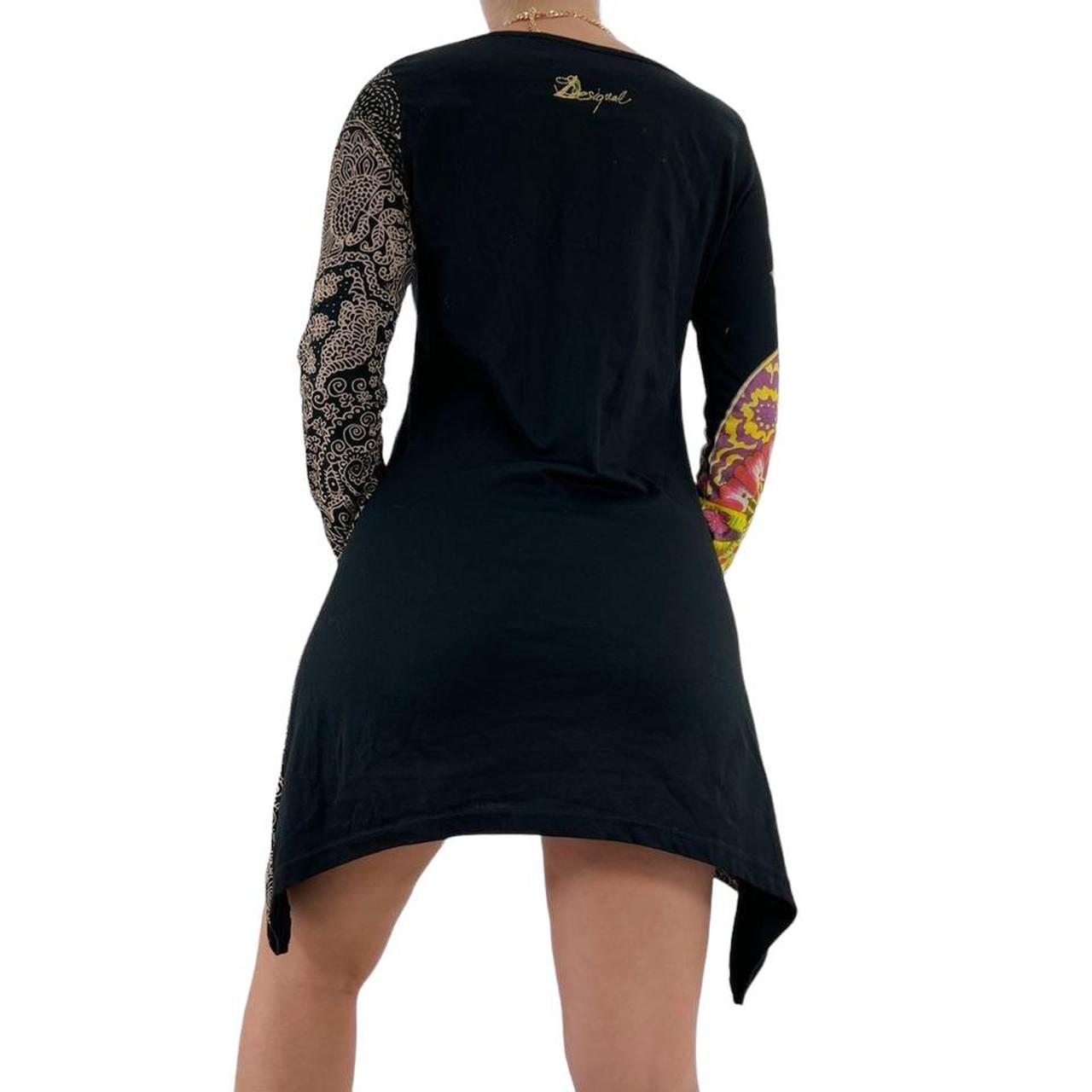 Desigual Designer Black Multi-Color Floral Print Long Sleeve Dress w/ Sequin Details [L]