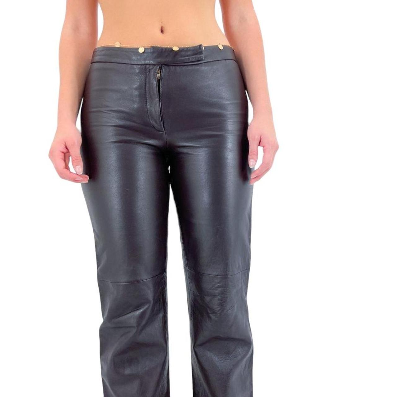 Y2k Vintage Chocolate Brown Genuine Leather Mid-Rise Pocketless Skinny Leg Pants [S]