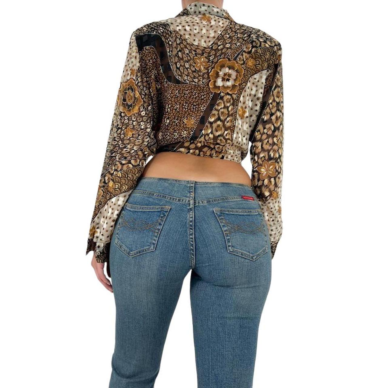 Brown Paisley Print Long Sleeve Cropped Shirt