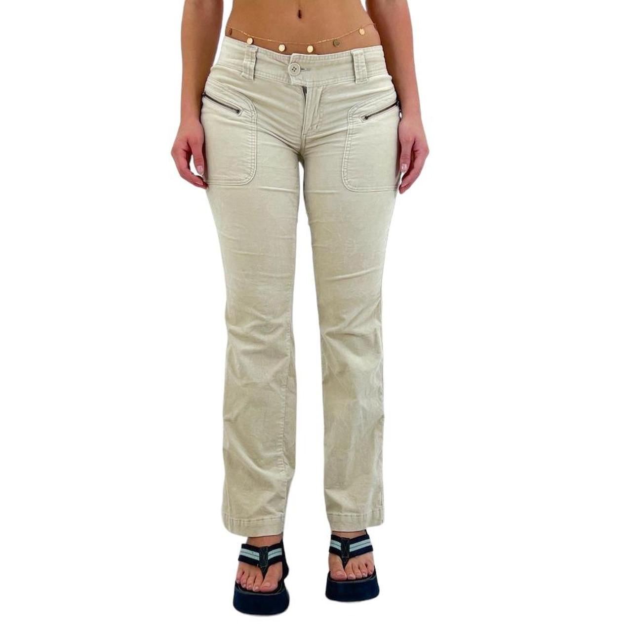 Y2k Vintage Beige Corduroy Low-Rise Stretchy Pants w/ Zippers [M]