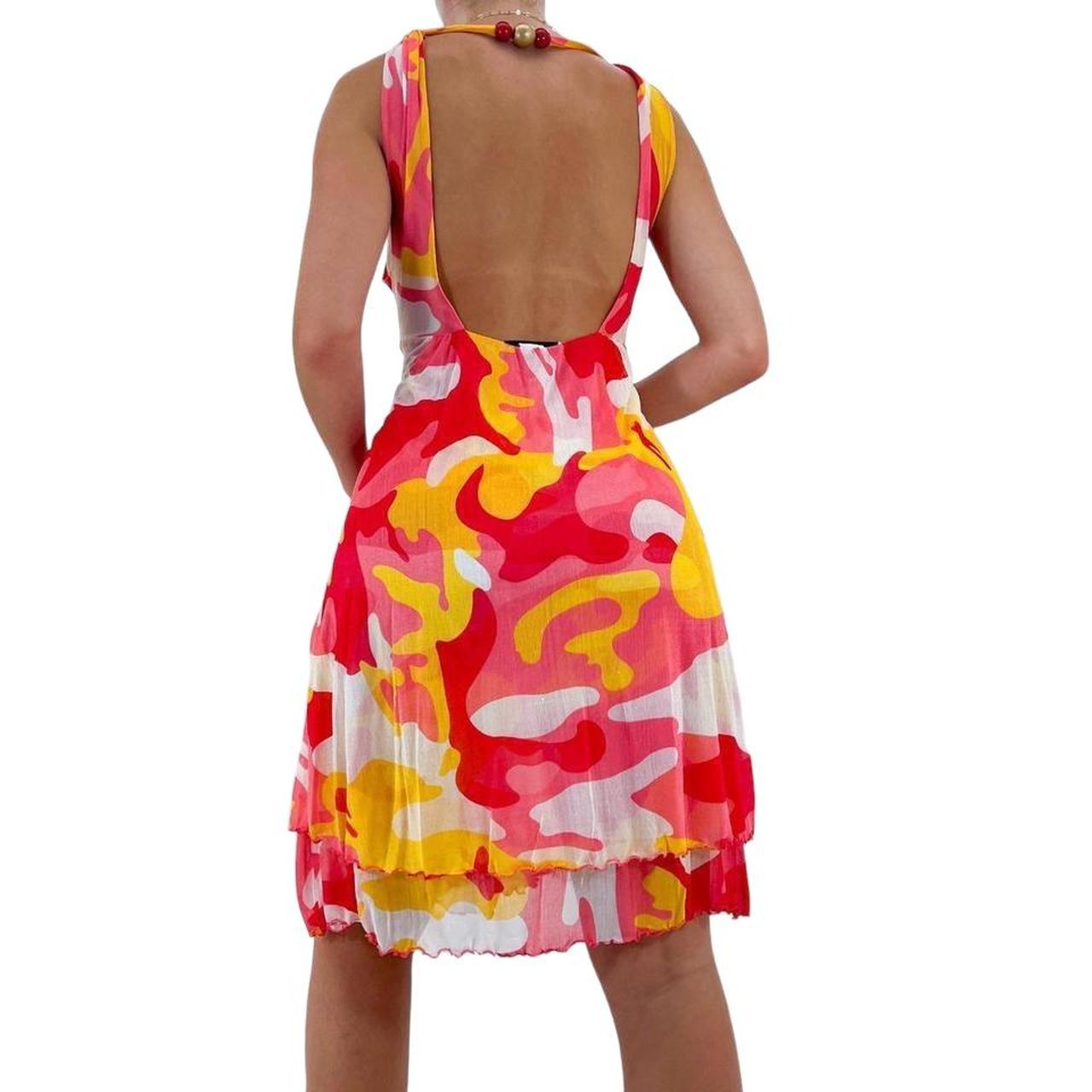 Y2k Diane Von Furstenberg Designer Vintage Pink + Yellow Camo Print V-Neck Dress [S]