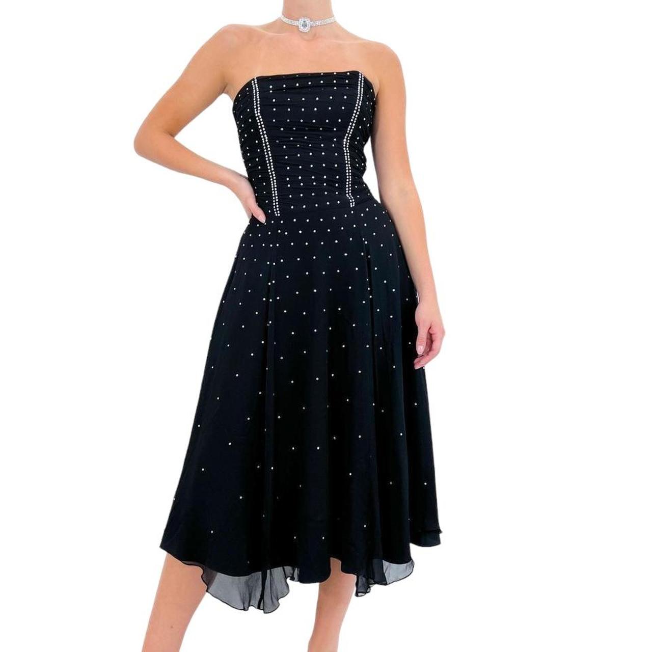 90s Betsey Johnson Designer Vintage Black Strapless Dress w/ Glitter Sequin Details [S]