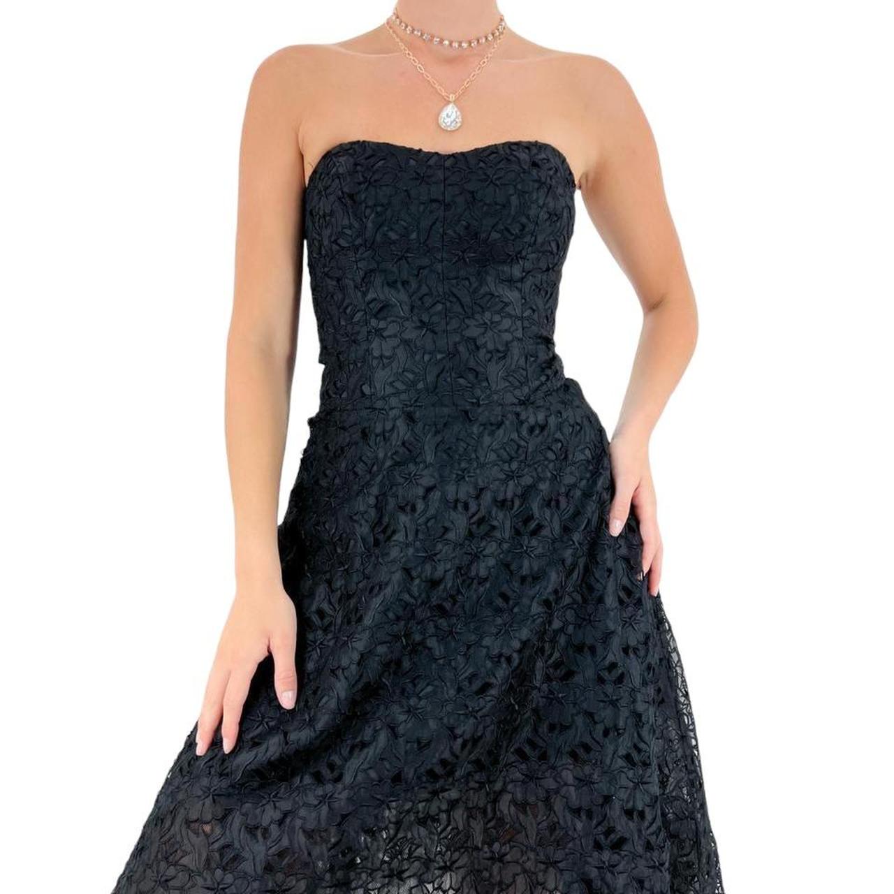 Nicole Miller Designer Vintage Black Floral Lace Strapless Fit + Flare Dress [S]
