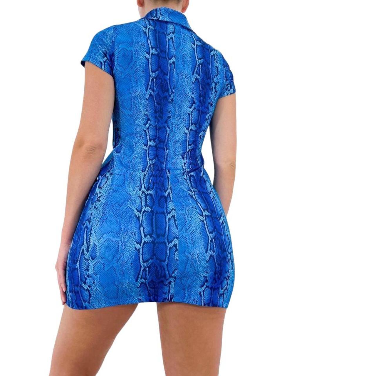 Y2k Vintage Blue Snakeskin Short Sleeve Collared Dress [M]